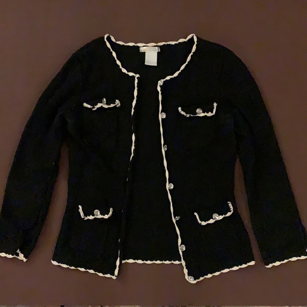 Crystal buttons black boutique sweater
